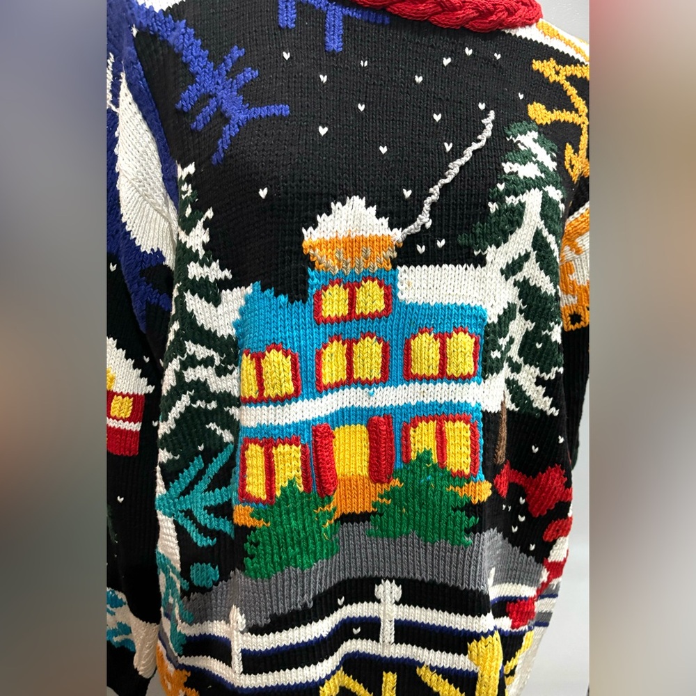 Vintage 80’s Berek Sweater Hand Knitted by Marta D Winter Village Scene Large - Picture 6 of 9